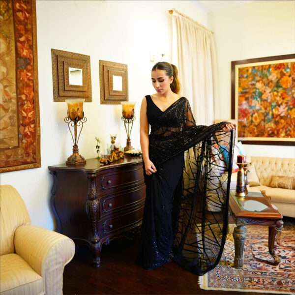 Black Sequins Chiffon Saree SS-0016