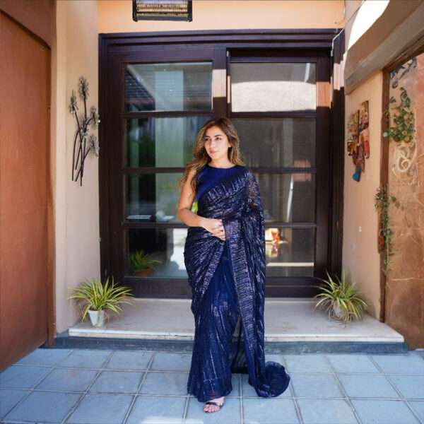 Navy Blue Sequins Saree SS-0015