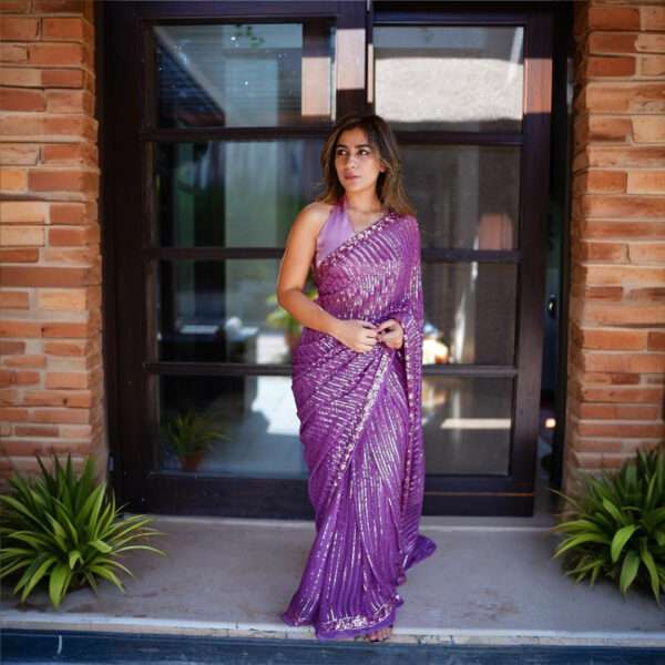 Lilac Sequins Saree SS-0014