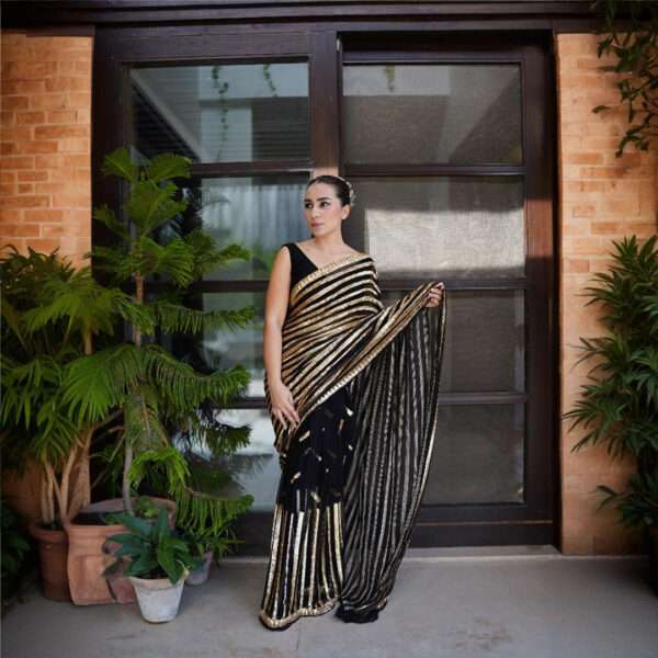 Black Gold Sequins Chiffon Saree SS-0013
