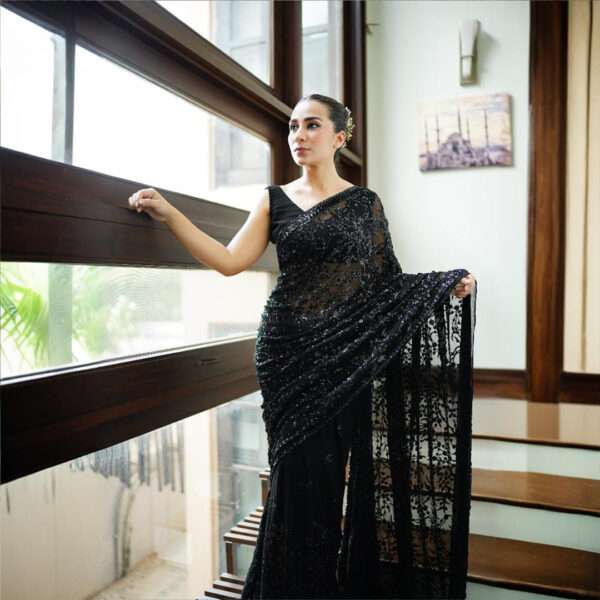 Black Sequins Chiffon Saree SS-0012