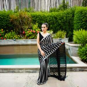 Black Silver Sequins Chiffon Saree SS-0011
