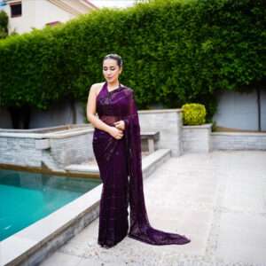 Purple Sequins Chiffon Saree SS-0009