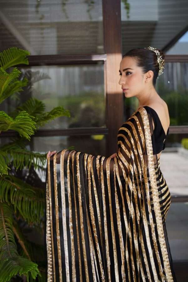 Black Gold Sequins Chiffon Saree SS-0013