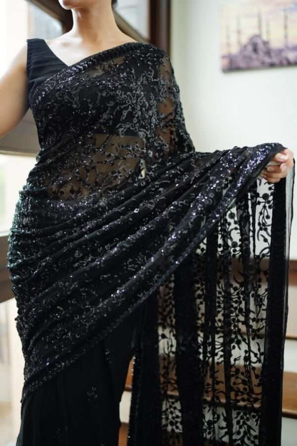 Black Sequins Chiffon Saree SS-0012