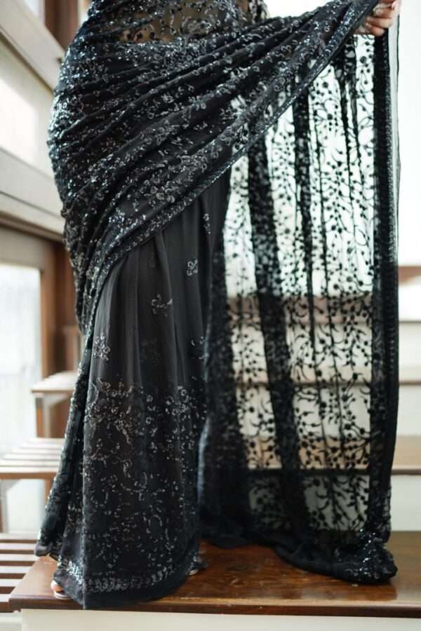 Black Sequins Chiffon Saree SS-0012