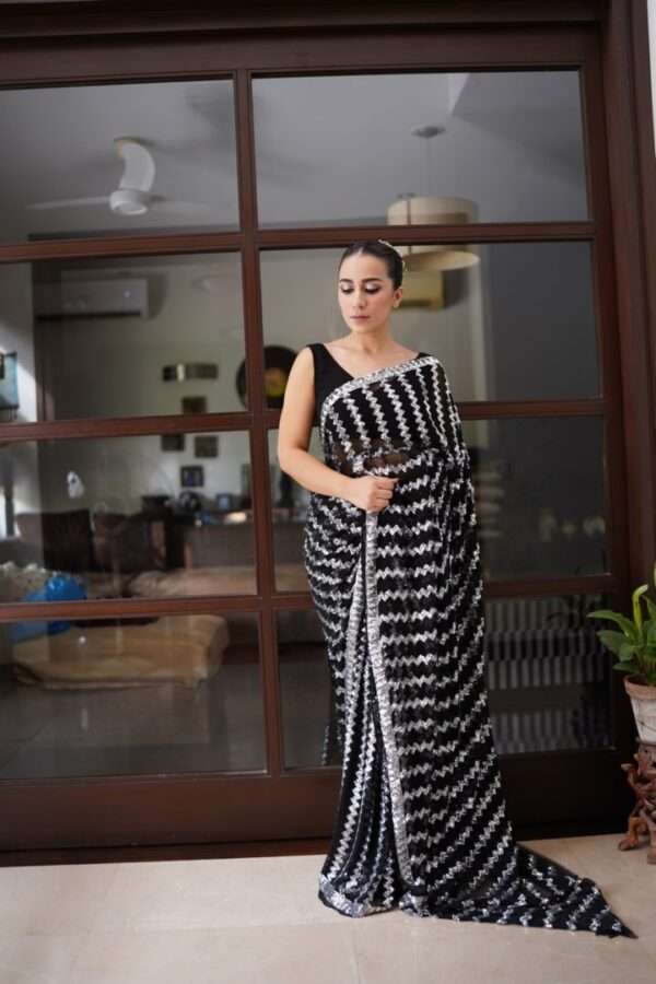 Black Silver Sequins Chiffon Saree SS-0011