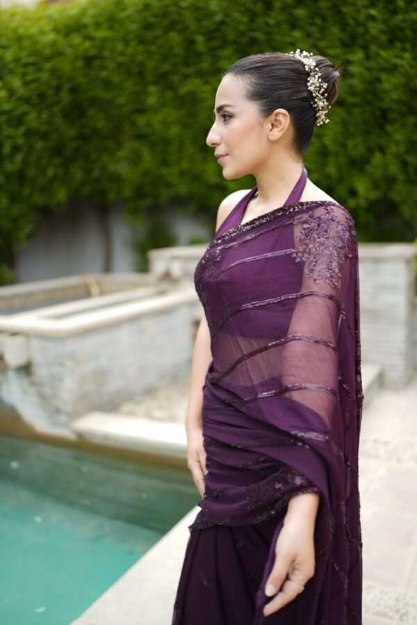 Purple Sequins Chiffon Saree SS-0009