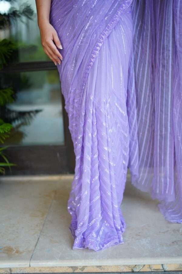 Lilac Striped Sequins Chiffon Saree SS-0007