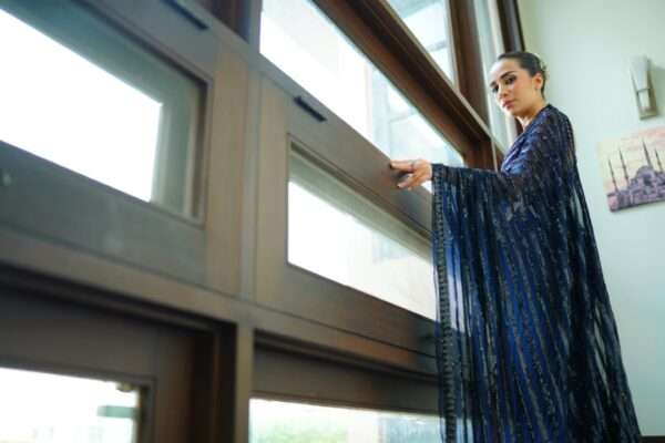 Navy Blue Black Sequins Chiffon Saree SS-0006