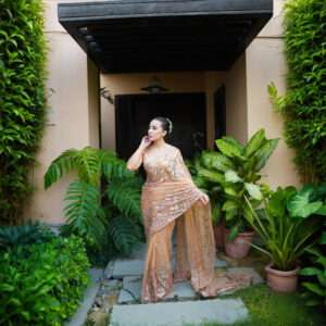 Toffee Brown Double Border Sequins Saree SSDB-0002