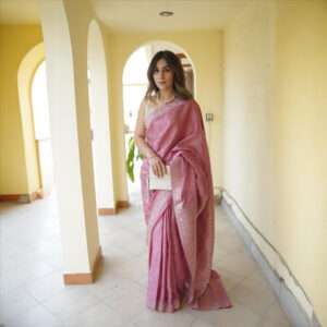 Tea Pink Silver Zari Katan Banarsi Saree SSK-0002
