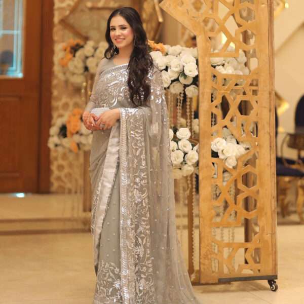 Grey Double Border Sequins Saree SSDB-0003