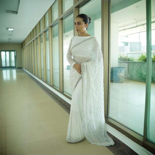 White Handwork Saree SSH-0003