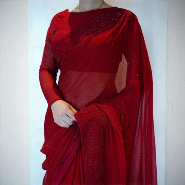 Red Glass Stones Saree Full Stones SSD-0003