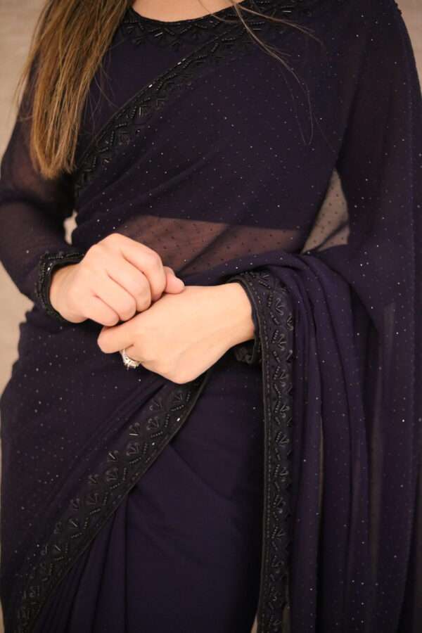 Midnight Blue Handwork Saree-0001
