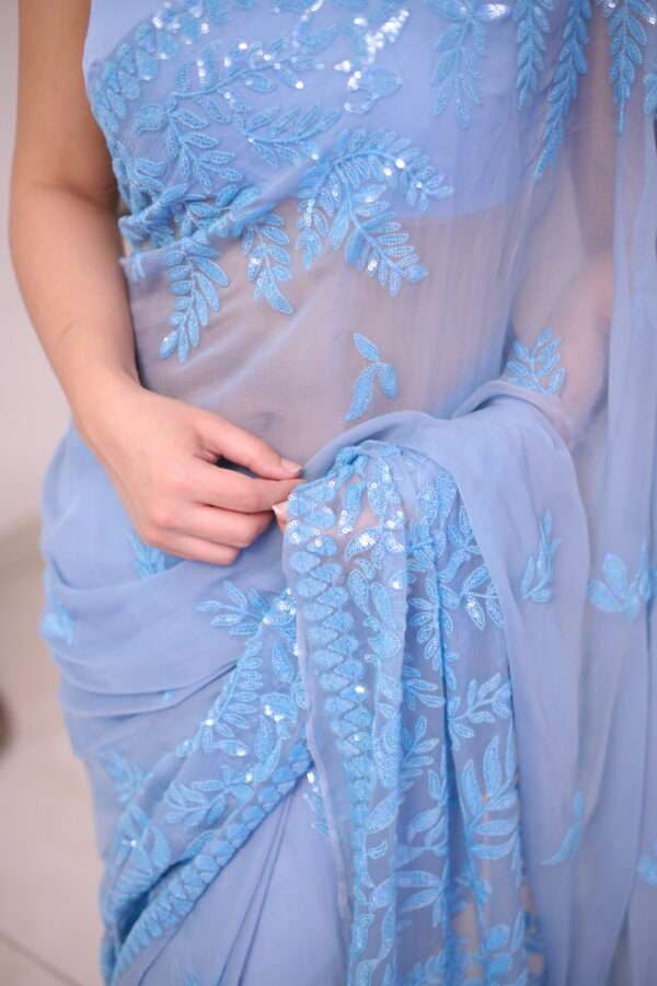 Ice Blue Double Border Sequins Saree SSDB-0001