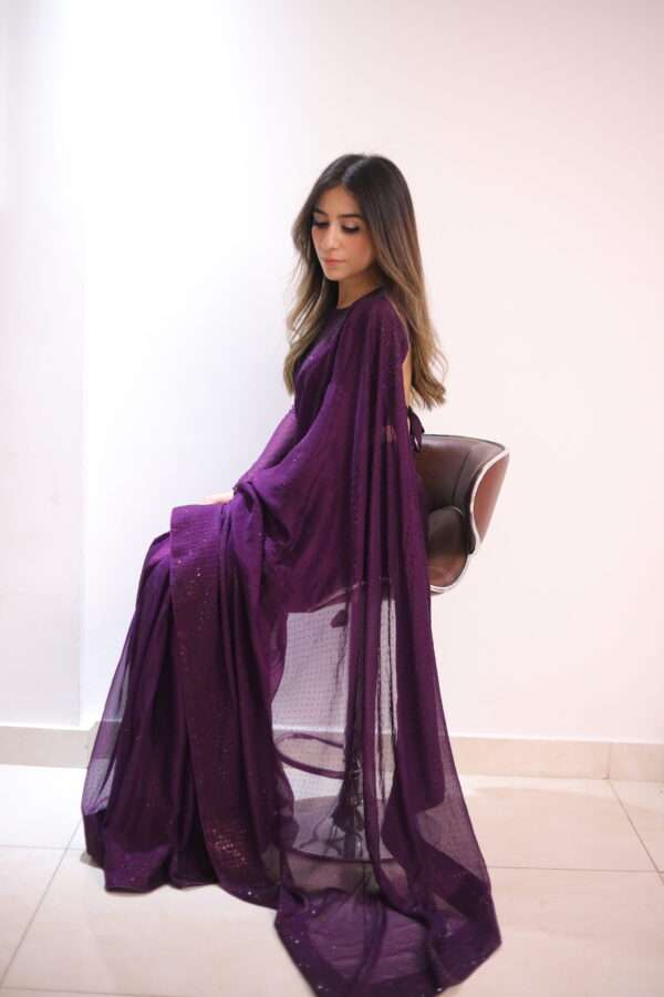 Purple Glass Stones Saree Full Stones-0001
