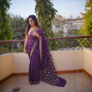 Purple Chiffon Banarsi Saree Double Zari SSB-0008