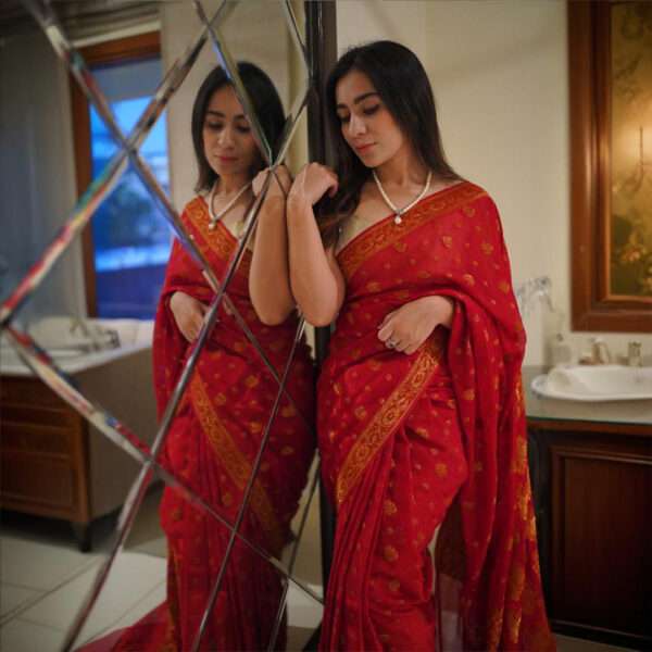 Red Chiffon Banarsi Saree Double Zari SSB-0009