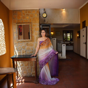 Tie & Dye Floral Border Saree Mustard Purple SSTD-0004