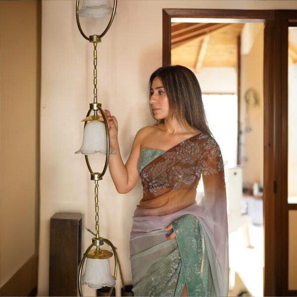 Tie & Dye Floral Border Saree Brown Green SSTD-0003