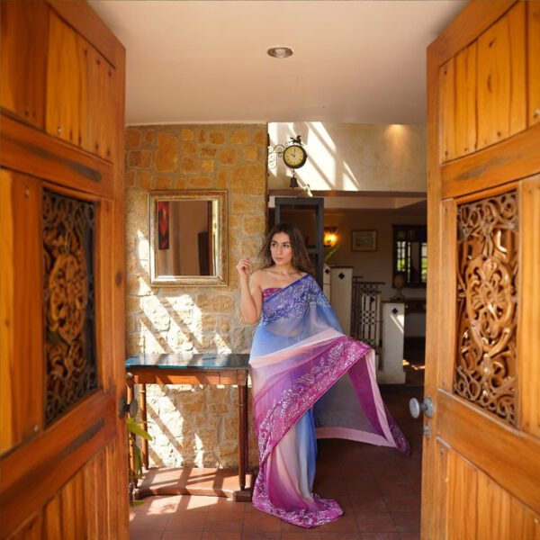 Tie & Dye Floral Borders Saree Pink Blue SSTD-002