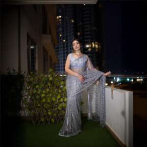 Silver Premium Swiss Net Saree SSN-0002