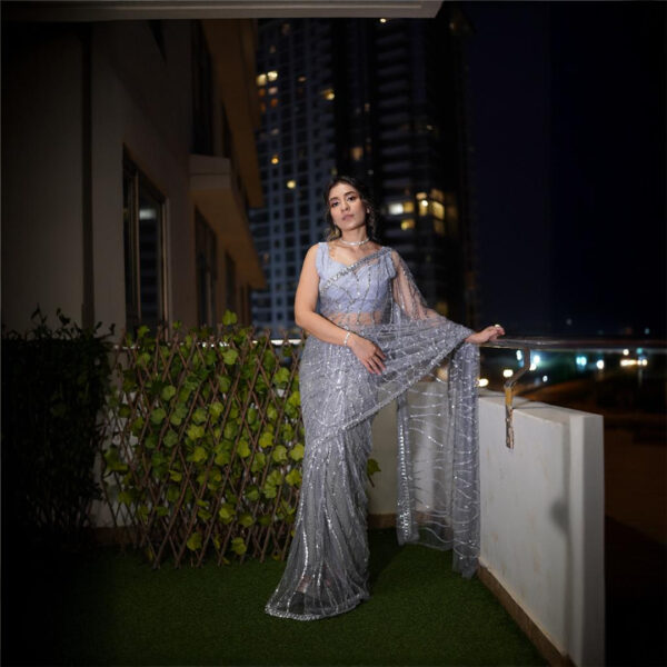 Silver Premium Swiss Net Saree SSN-0002