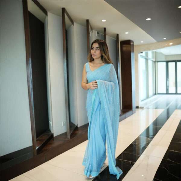 Ice Blue All Over Crystals Saree SSRS-0005