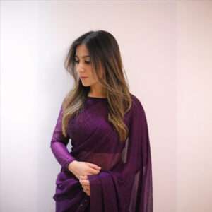 Purple Glass Stones Saree Full Stones-0001