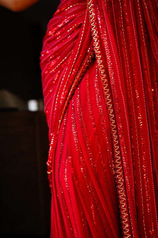 Red Saree Embellished with Sequins, Cutdana & Beads SSHC-0001