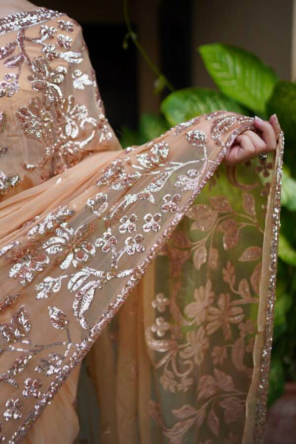 Toffee Brown Double Border Sequins Saree SSDB-0002