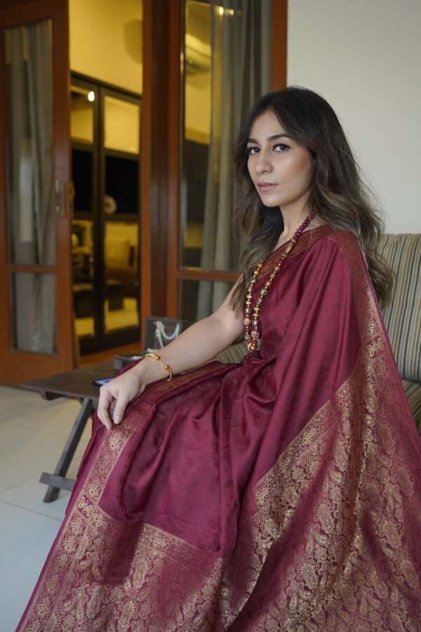 Maroon Golden Zari Katan Banarsi Saree SSK-0003