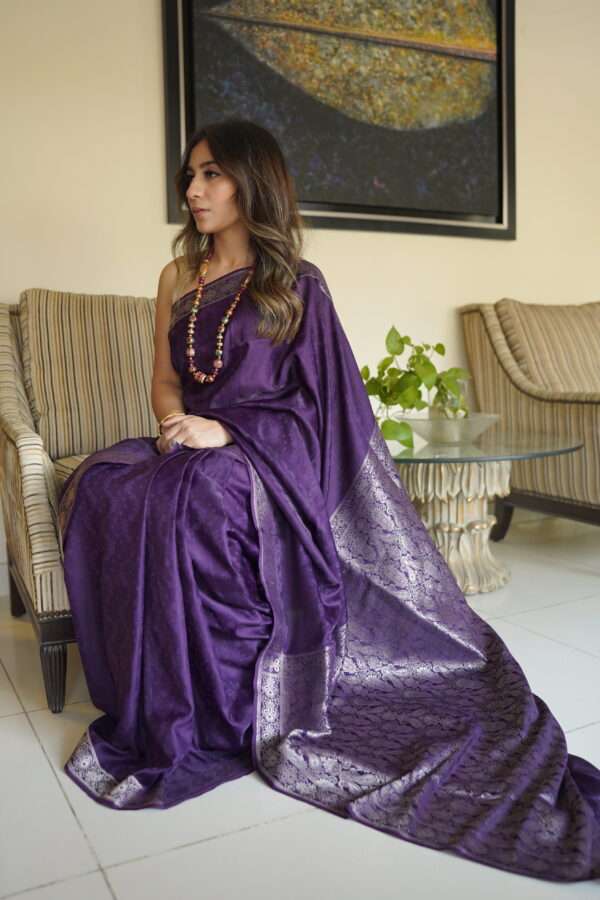 Purple Silver Zari Katan Banarsi Saree SSK-0004