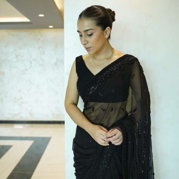 Black Sequins & Beads Embellished Saree
