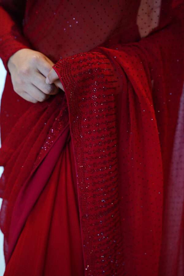 Red Glass Stones Saree Full Stones SSD-0003