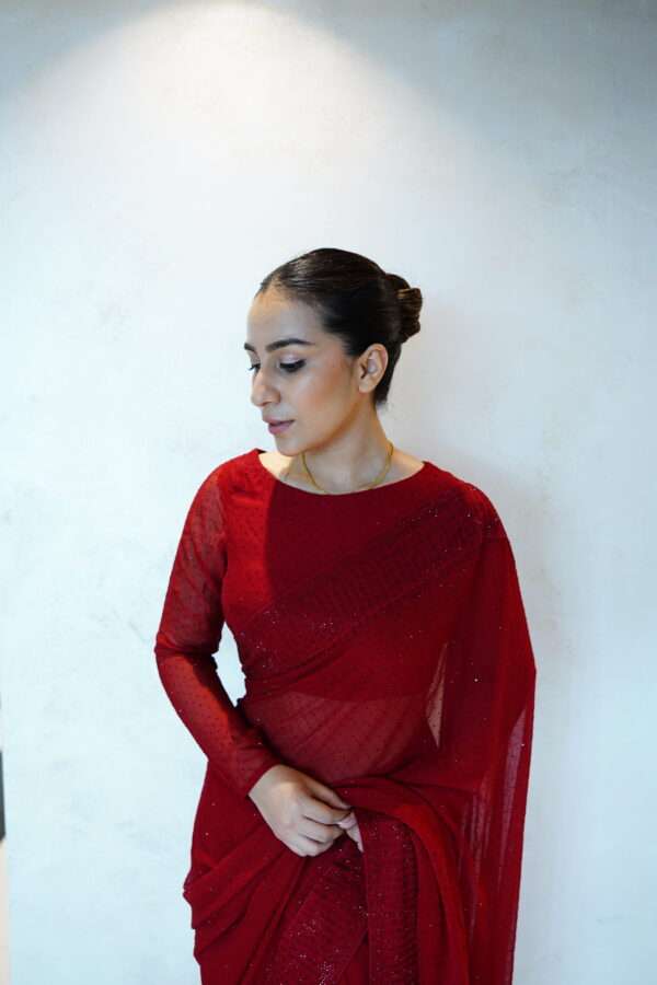 Red Glass Stones Saree Full Stones SSD-0003