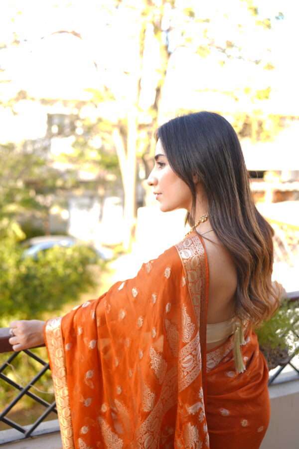 Tangerine Chiffon Banarsi Saree SSB-0003