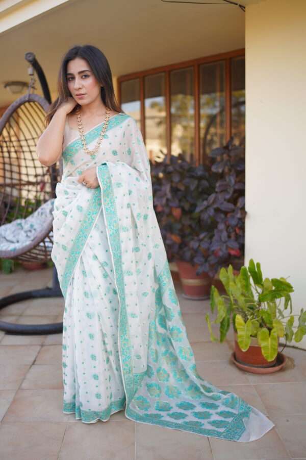 Pristine White Chiffon Banarsi Saree Double Zari SSB-0004