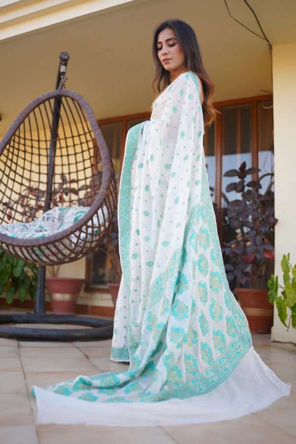 Pristine White Chiffon Banarsi Saree Double Zari SSB-0004