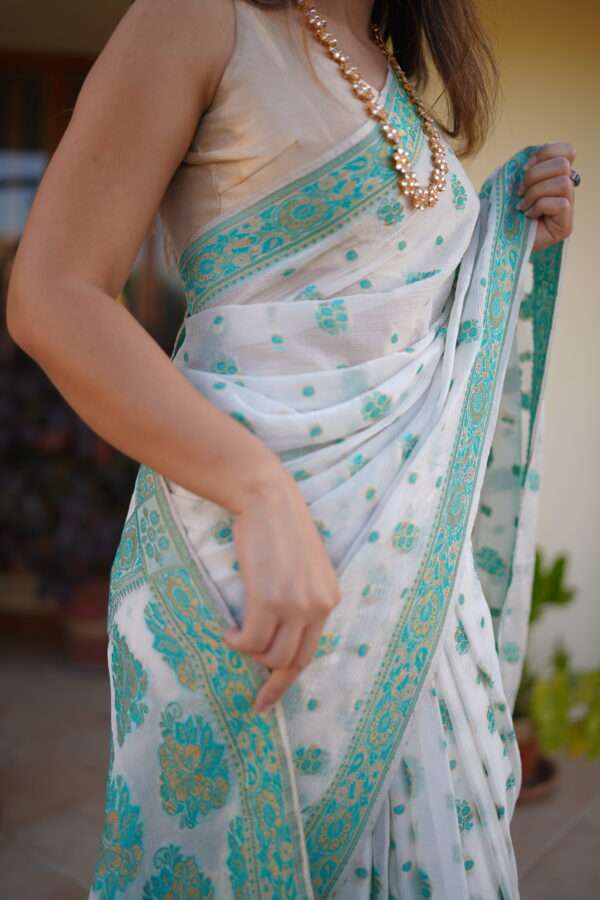 Pristine White Chiffon Banarsi Saree Double Zari SSB-0004
