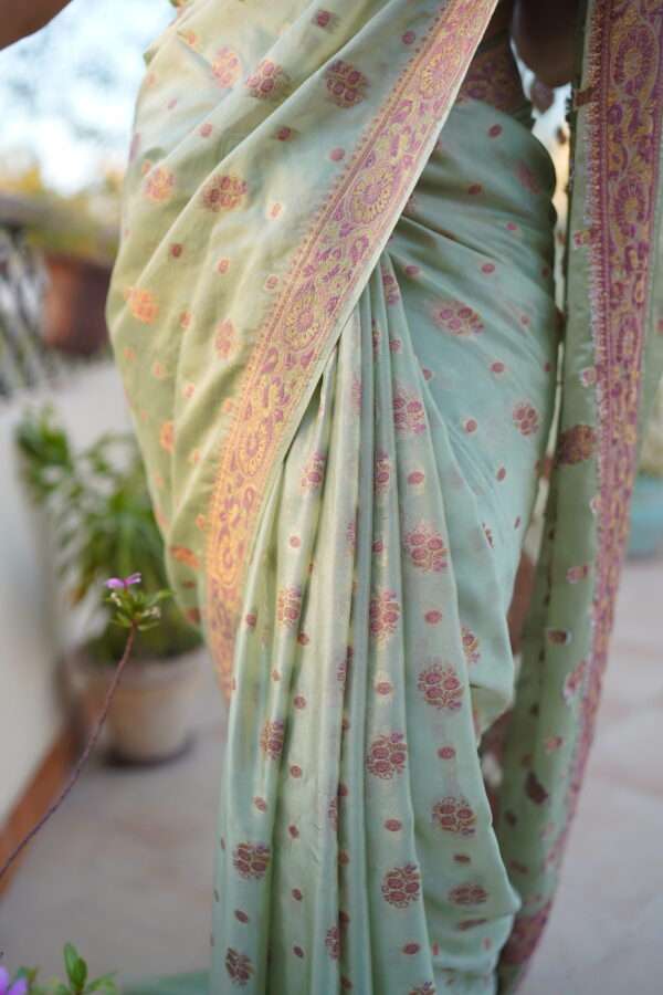 Pastel Green Chiffon Banarsi Saree Double Zari SSB-0006