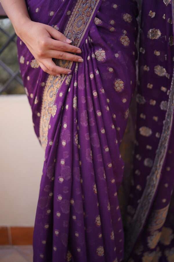 Purple Chiffon Banarsi Saree Double Zari SSB-0008