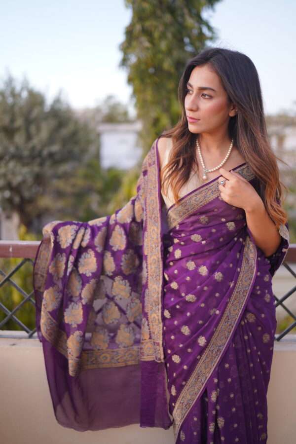 Purple Chiffon Banarsi Saree Double Zari SSB-0008