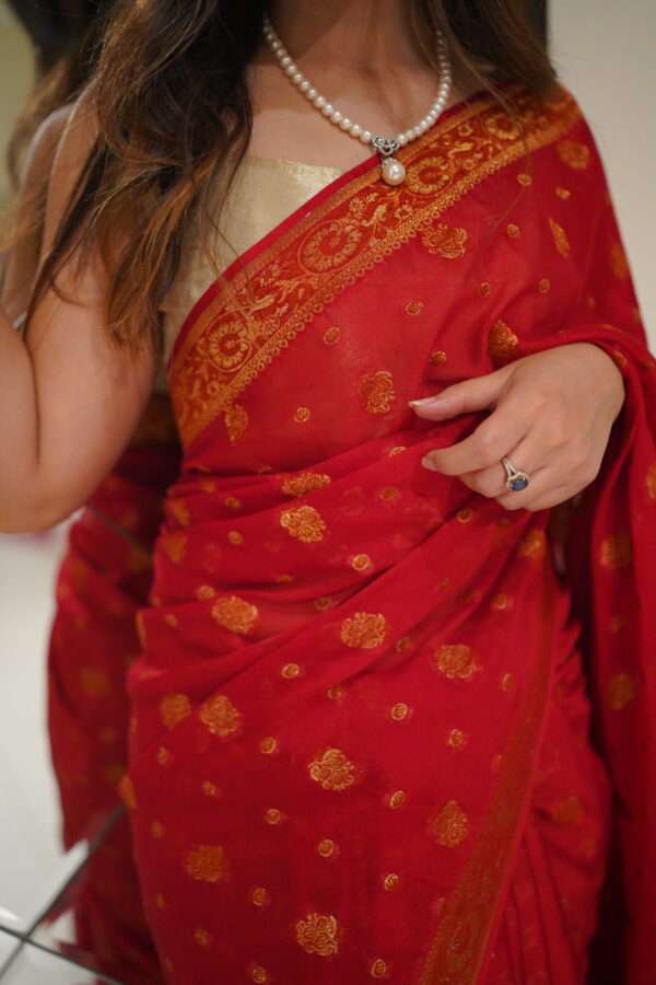Red Chiffon Banarsi Saree Double Zari SSB-0009