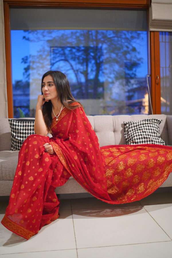 Red Chiffon Banarsi Saree Double Zari SSB-0009