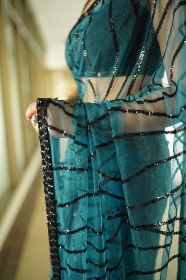 Teal Blue Premium Swiss Net Saree SSN-0001
