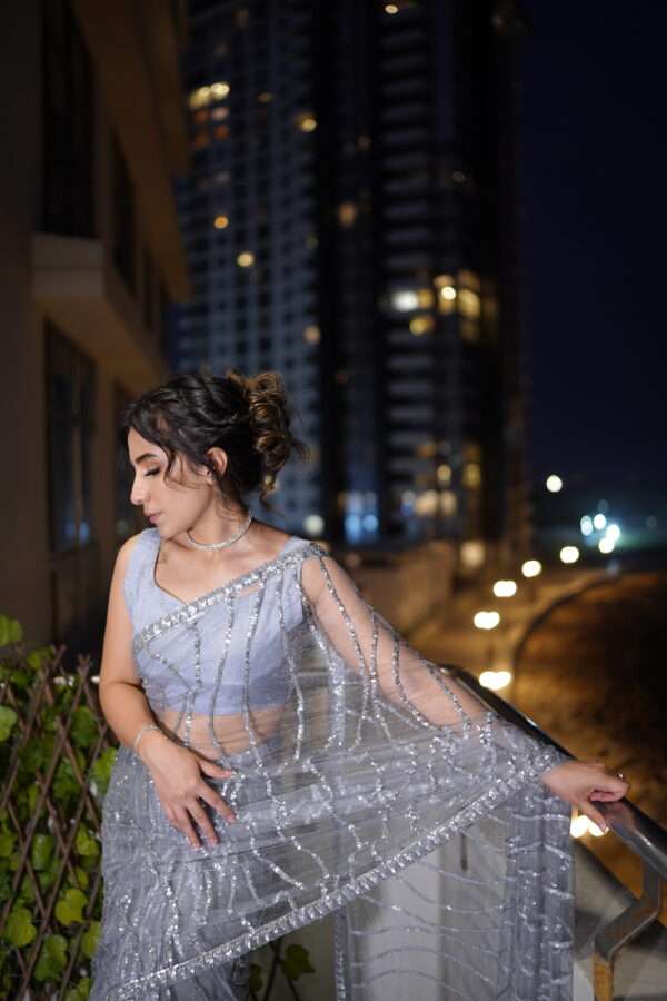 Silver Premium Swiss Net Saree SSN-0002