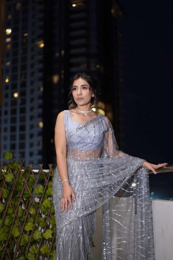 Silver Premium Swiss Net Saree SSN-0002